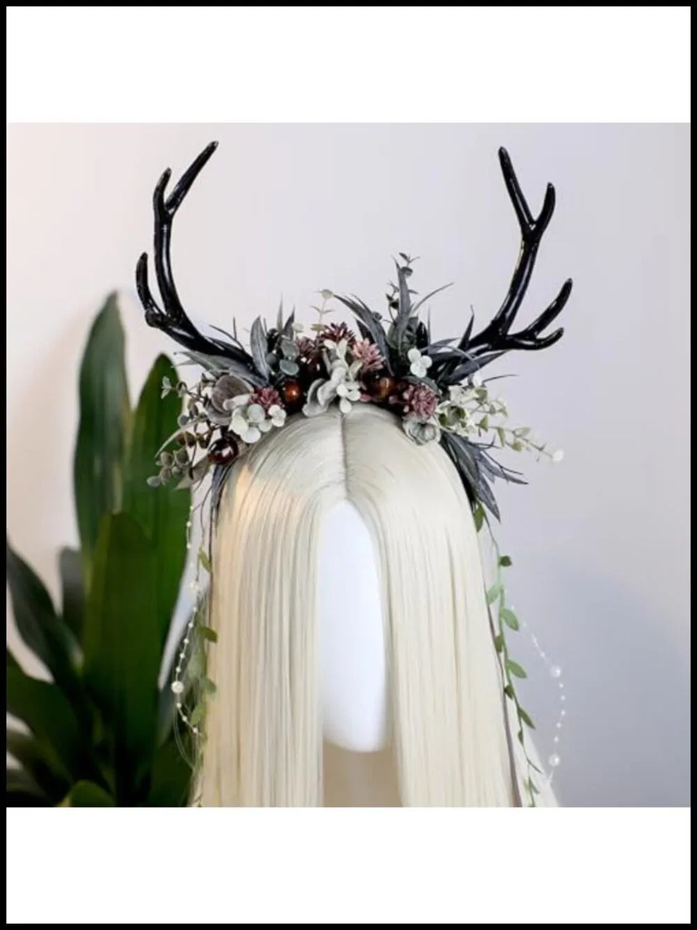 Gothic Flower Antler Headband Deer Antlers Hairband with Vines for Renaissance